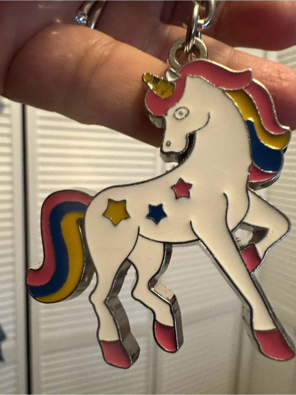Rainbow Unicorn Keychain - White with Pink, Yellow & Blue Accents